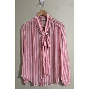 NWT eva mendes new york and company Women Pink Stripe Sheer Blouse Size 1x